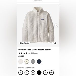 Patagonia Los Gatos full zip in Birch White, size large.